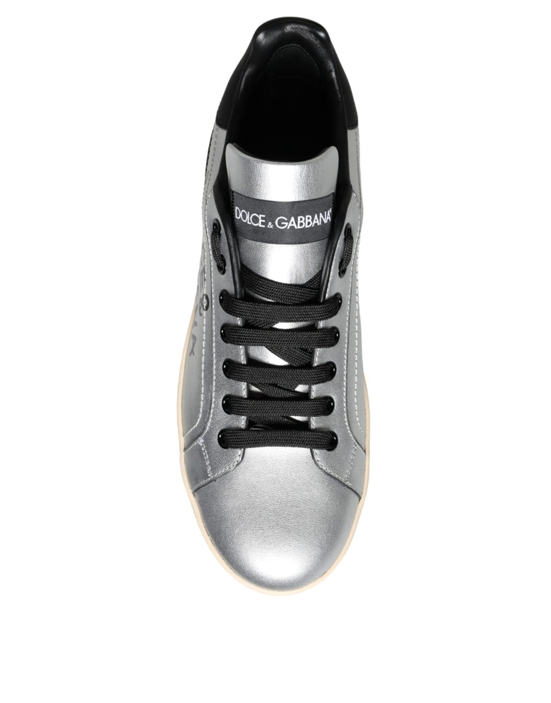 Silver Portofino Calf Leather Sneakers Shoes Dolce & Gabbana