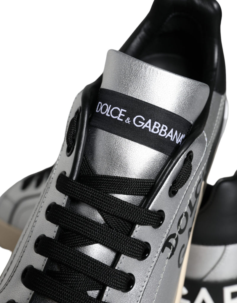 Silver Portofino Calf Leather Sneakers Shoes Dolce & Gabbana