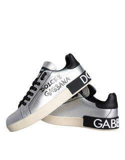 Silver Portofino Calf Leather Sneakers Shoes Dolce & Gabbana