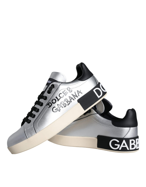 Silver Portofino Calf Leather Sneakers Shoes Dolce & Gabbana