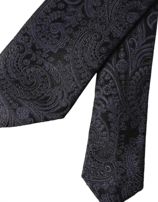 Black Patterned 100% Silk Adjustable Men Tie Dolce & Gabbana