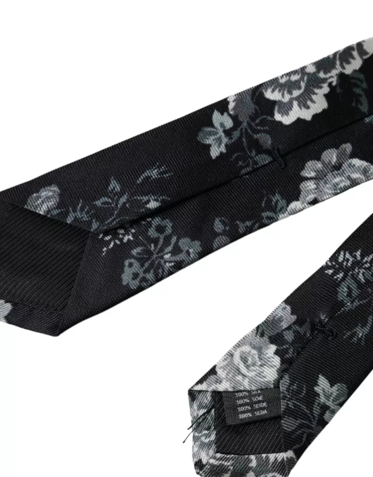 Black Floral Print Silk Adjustable Men Tie Dolce & Gabbana