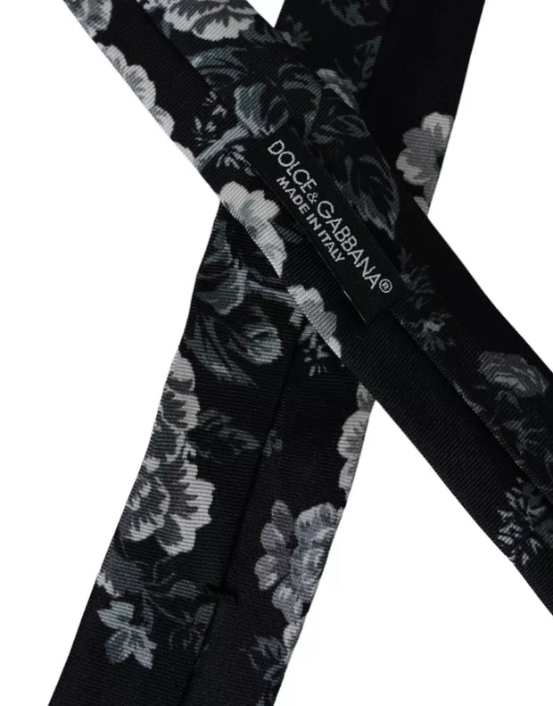 Black Floral Print Silk Adjustable Men Tie Dolce & Gabbana