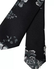 Black Floral Print Silk Adjustable Men Tie Dolce & Gabbana