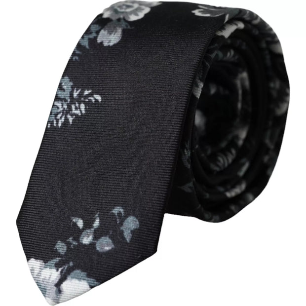 Black Floral Print Silk Adjustable Men Tie Dolce & Gabbana