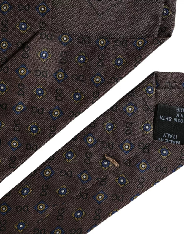 Brown Silk Branded Logo Adjustable Men Tie Dolce & Gabbana