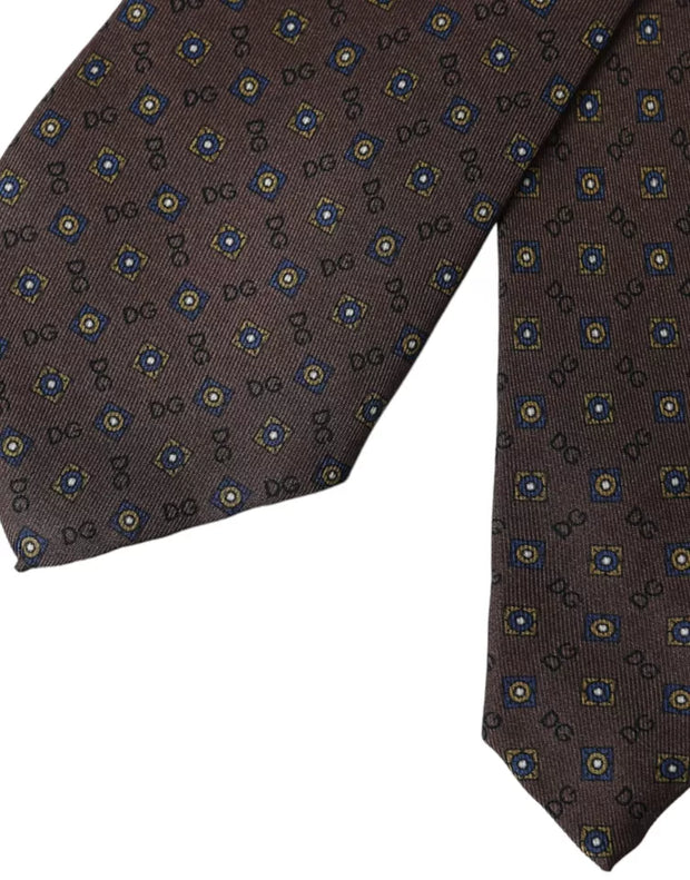 Brown Silk Branded Logo Adjustable Men Tie Dolce & Gabbana