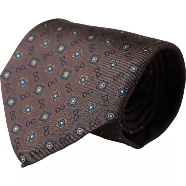 Brown Silk Branded Logo Adjustable Men Tie Dolce & Gabbana