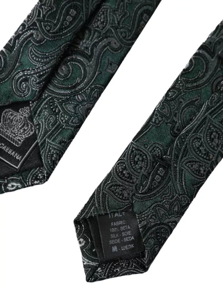 Green Floral Pattern 100% Silk Adjustable Men Tie Dolce & Gabbana