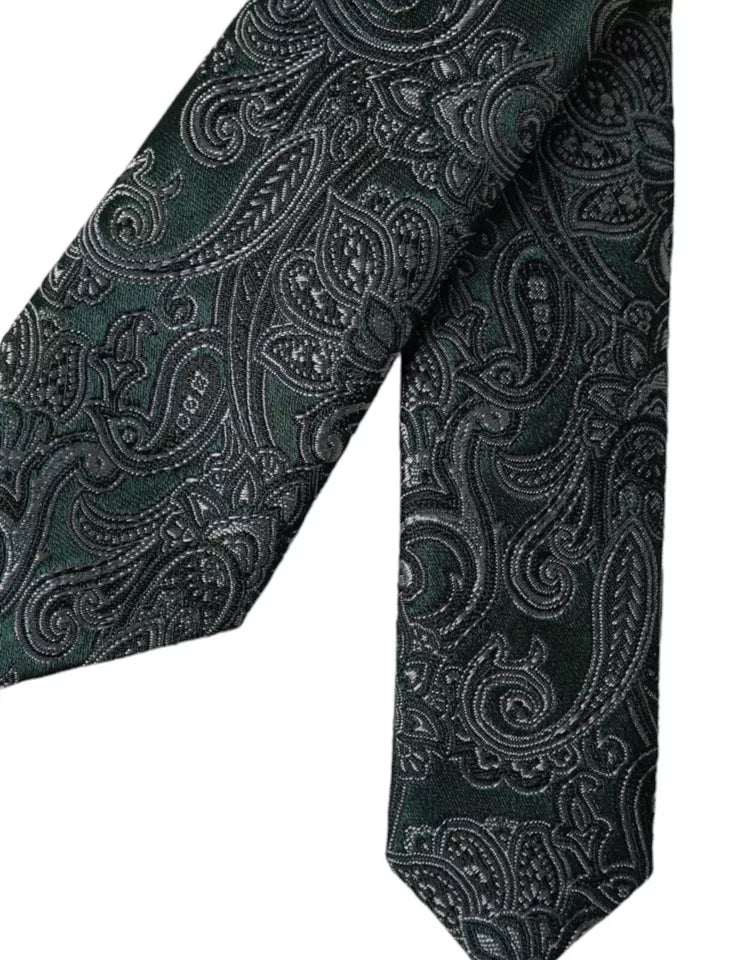 Green Floral Pattern 100% Silk Adjustable Men Tie Dolce & Gabbana