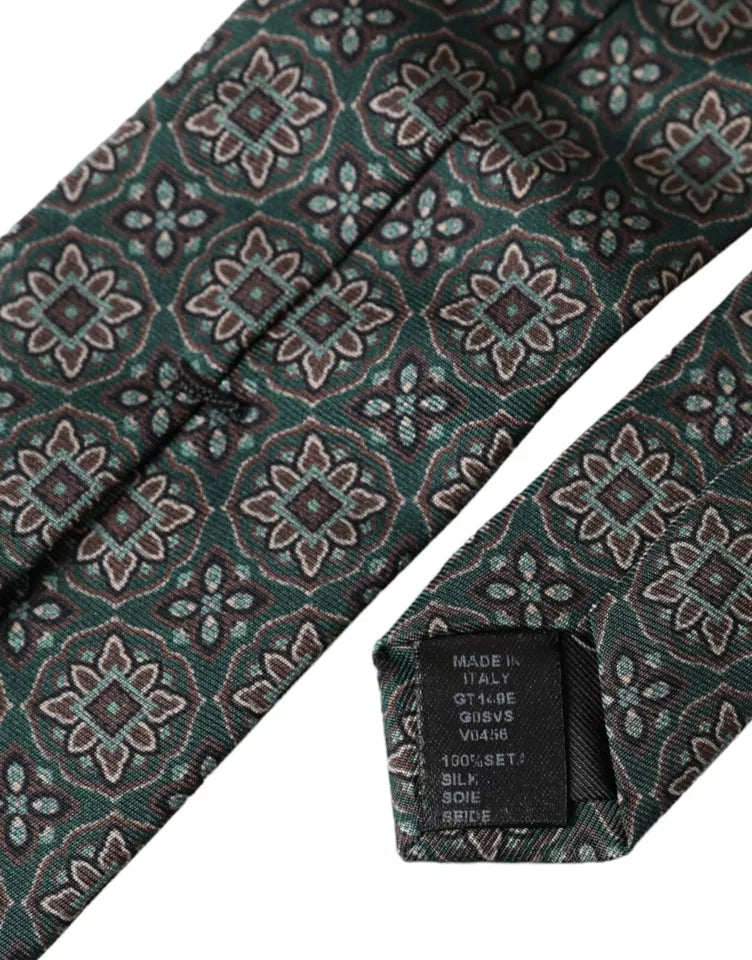 Green Patterned 100% Silk Adjustable Men Tie Dolce & Gabbana