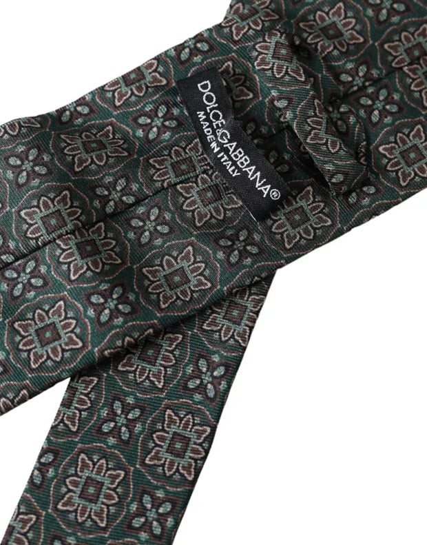 Green Patterned 100% Silk Adjustable Men Tie Dolce & Gabbana