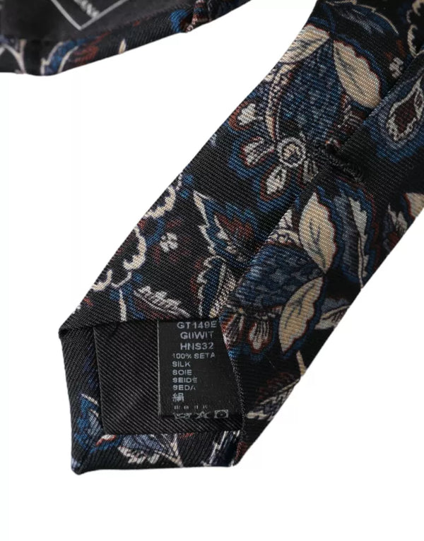 Black Floral Pattern Silk Adjustable Men Tie Dolce & Gabbana