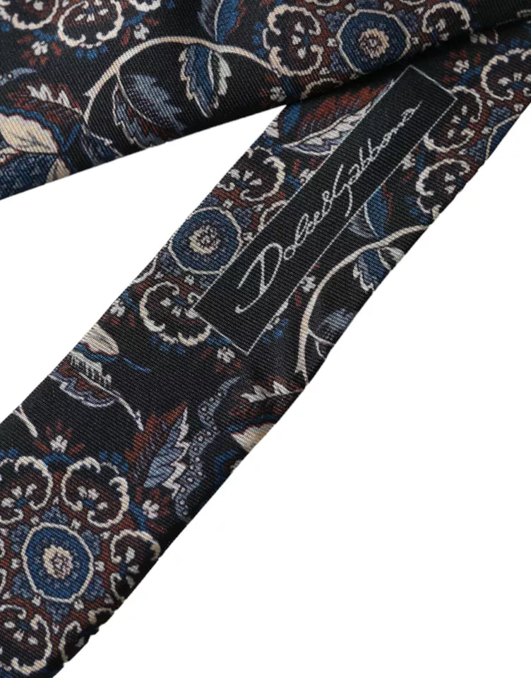 Black Floral Pattern Silk Adjustable Men Tie Dolce & Gabbana