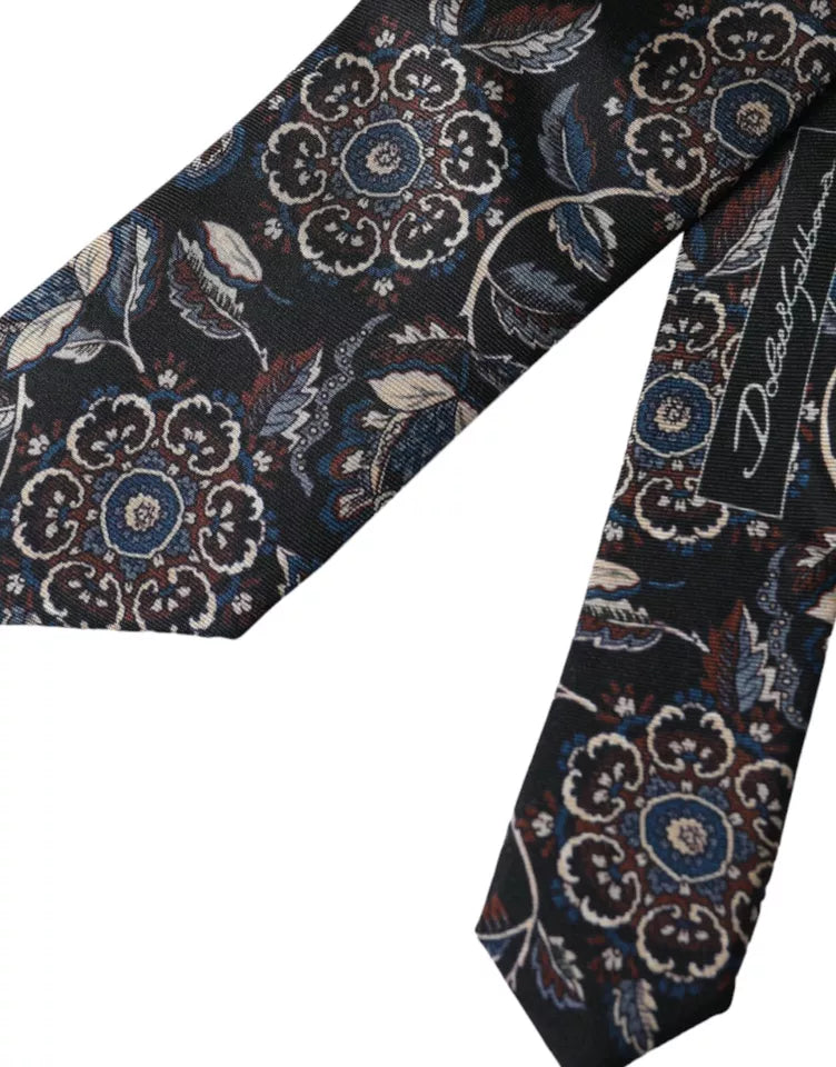 Black Floral Pattern Silk Adjustable Men Tie Dolce & Gabbana