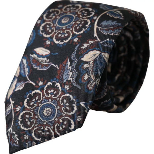 Black Floral Pattern Silk Adjustable Men Tie Dolce & Gabbana