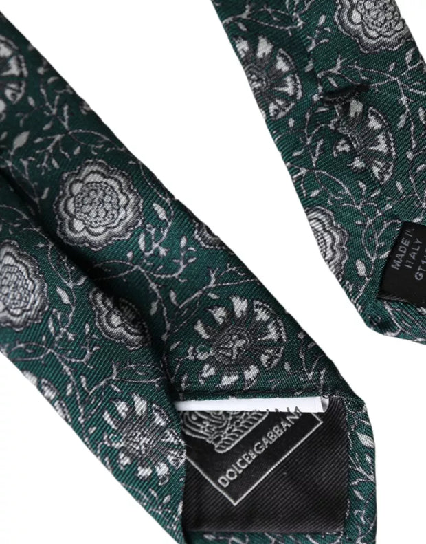 Green Floral Print Silk Adjustable Men Tie Dolce & Gabbana