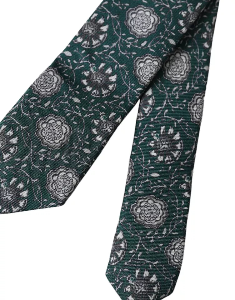 Green Floral Print Silk Adjustable Men Tie Dolce & Gabbana