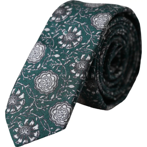 Green Floral Print Silk Adjustable Men Tie Dolce & Gabbana