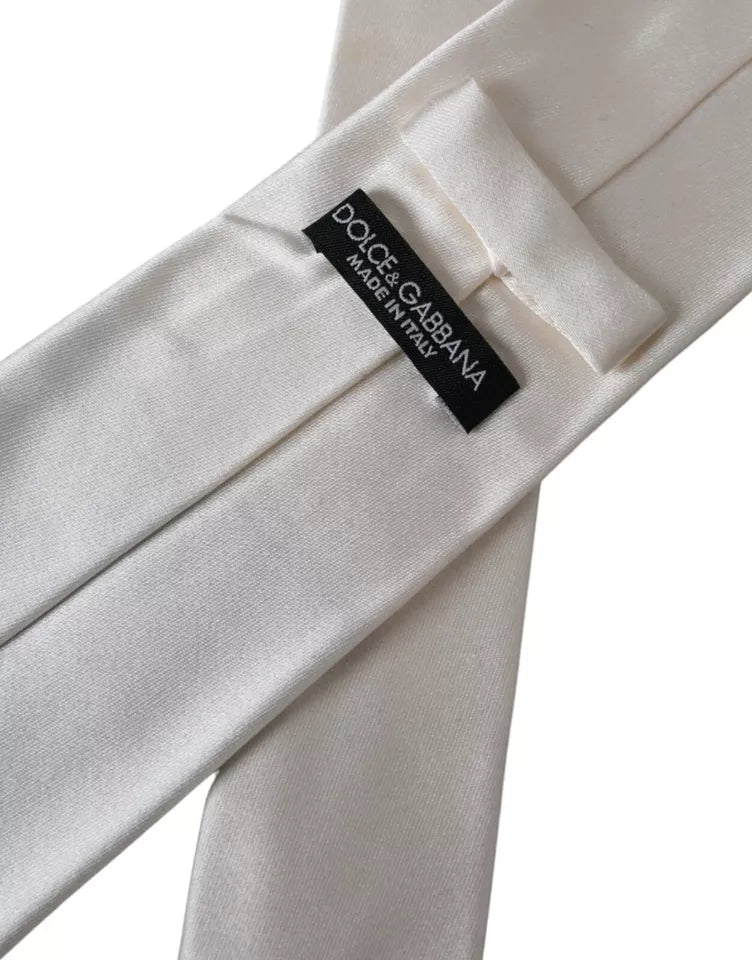 White Satin Silk Adjustable Men Tie Dolce & Gabbana