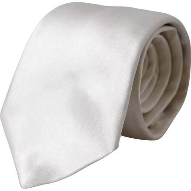 White Satin Silk Adjustable Men Tie Dolce & Gabbana