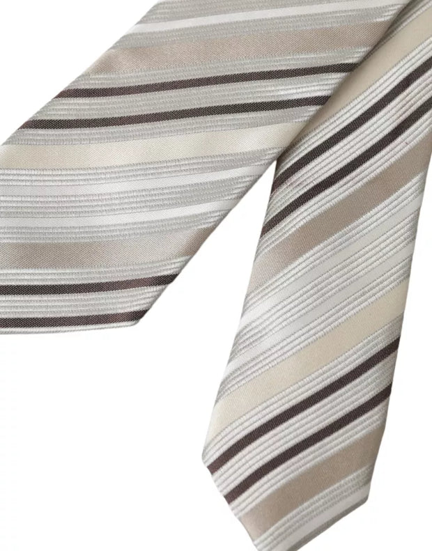 Beige Stripes Fantasy Silk Adjustable Men Tie Dolce & Gabbana