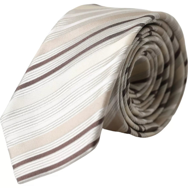 Beige Stripes Fantasy Silk Adjustable Men Tie Dolce & Gabbana