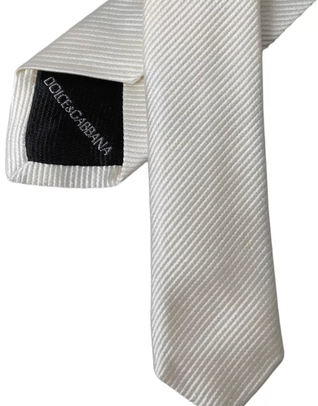 White Solid 100% Silk Adjustable Tie Dolce & Gabbana