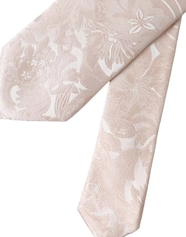 Off White Floral Brocade Silk Adjustable Men Tie Dolce & Gabbana