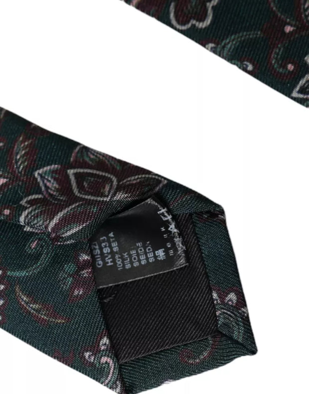 Green Floral Print Silk Adjustable Men Tie Dolce & Gabbana