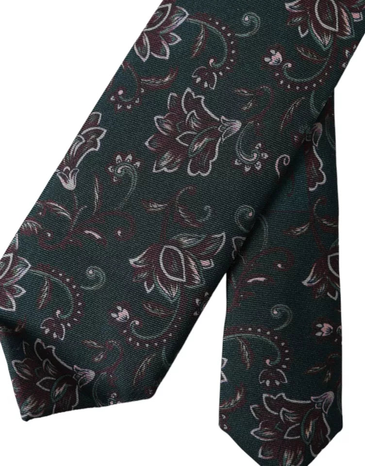 Green Floral Print Silk Adjustable Men Tie Dolce & Gabbana