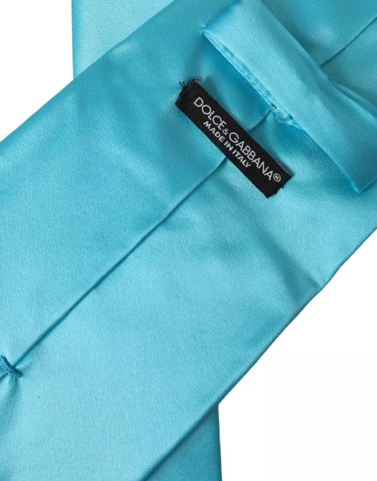 Light Blue Satin Silk Wide Adjustable Men Tie Dolce & Gabbana