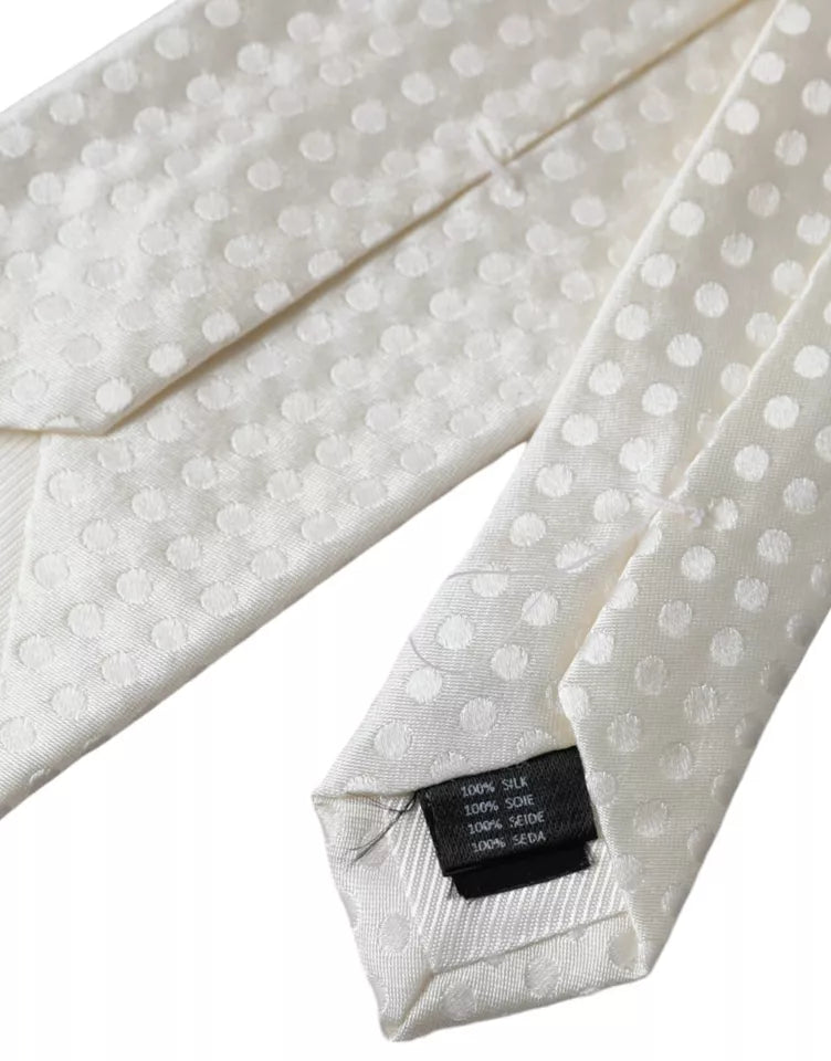 White Dotted Silk Classic Adjustable Men Tie Dolce & Gabbana