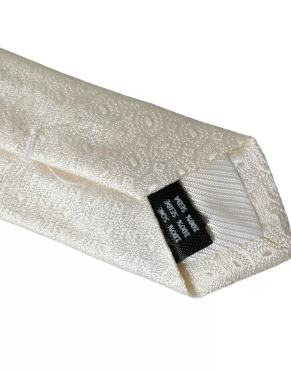 Off White Patterned Silk Adjustable Men Tie Dolce & Gabbana