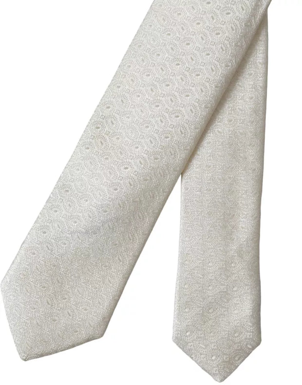 Off White Patterned Silk Adjustable Men Tie Dolce & Gabbana