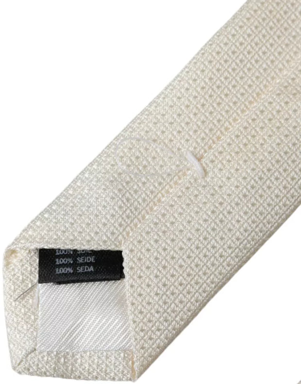 Off White Patterned Silk Classic Adjustable Tie Dolce & Gabbana