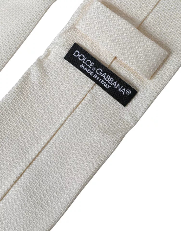 Off White Patterned Silk Classic Adjustable Tie Dolce & Gabbana