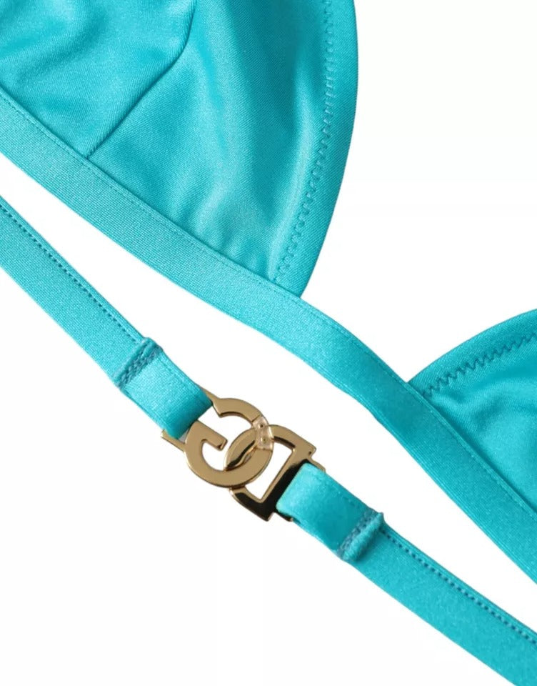 Blue Green Halter DG Logo Swimwear Beachwear Bikini Top Dolce & Gabbana