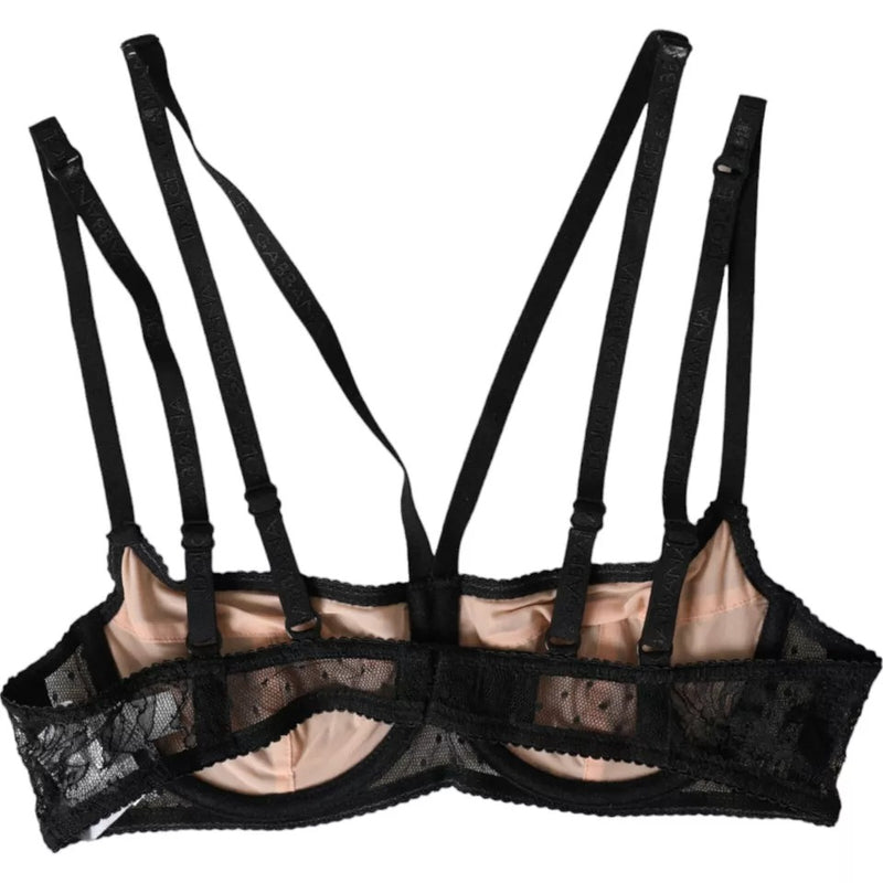 Black Floral Lace Nylon Balconcino Bra Underwear Dolce & Gabbana