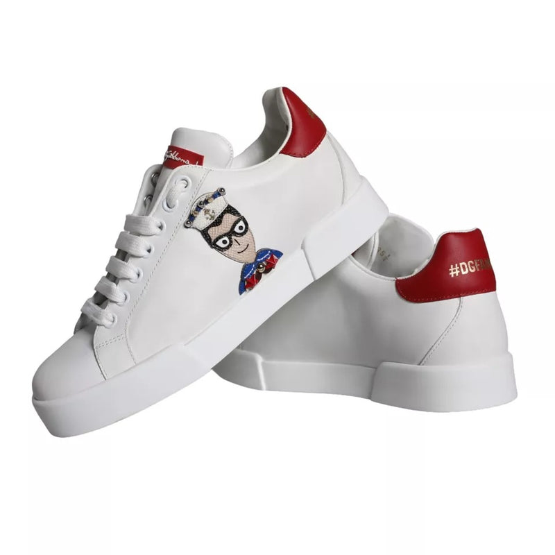 White Patch Calfskin Nappa Portofino Sneakers Shoes Dolce & Gabbana