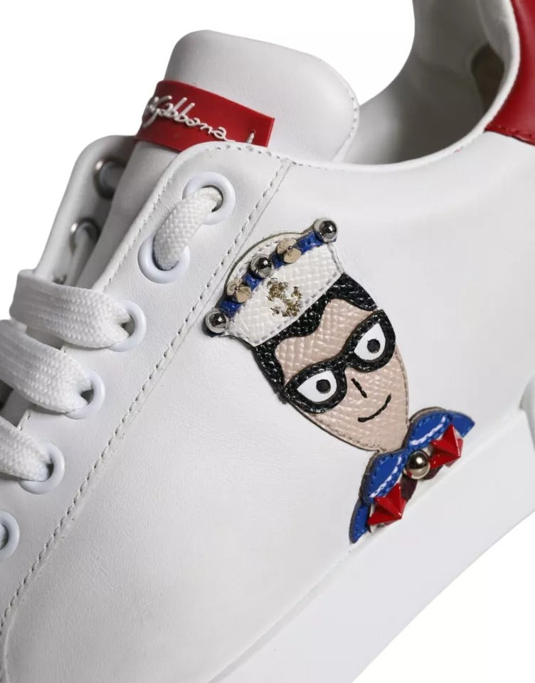 White Patch Calfskin Nappa Portofino Sneakers Shoes Dolce & Gabbana