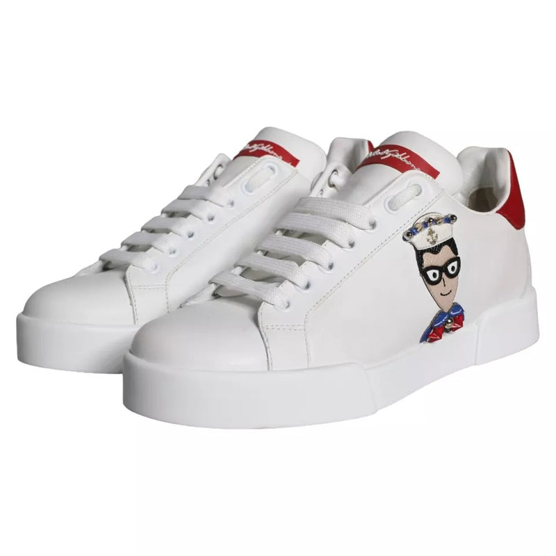 White Patch Calfskin Nappa Portofino Sneakers Shoes Dolce & Gabbana