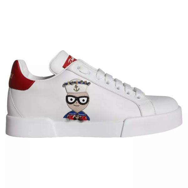 White Patch Calfskin Nappa Portofino Sneakers Shoes Dolce & Gabbana