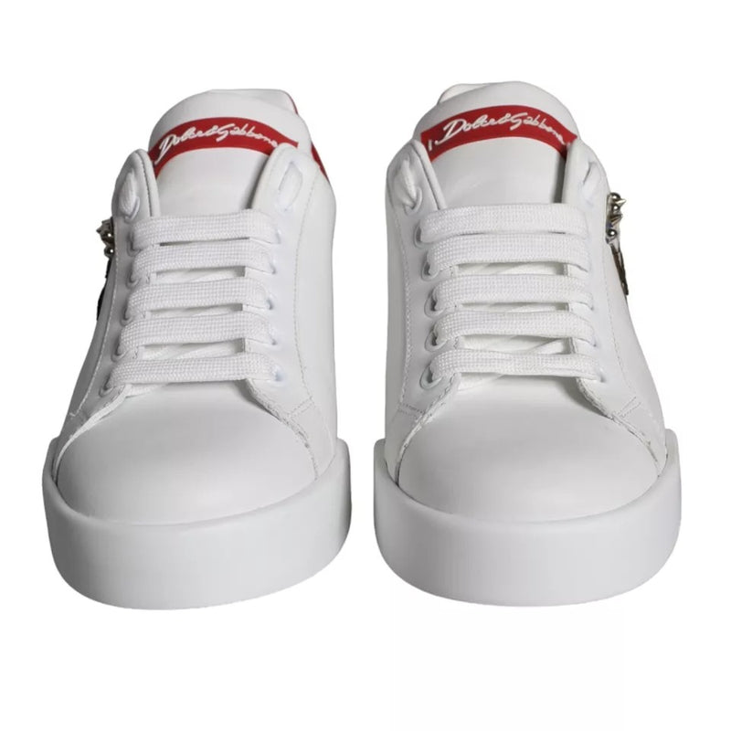 White Patch Calfskin Nappa Portofino Sneakers Shoes Dolce & Gabbana