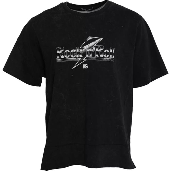 Black Graphic Print Cotton Crew Neck T-shirt Dolce & Gabbana