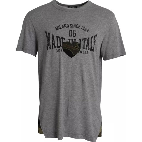 Gray Graphic Print Cotton Round Neck T-shirt Dolce & Gabbana