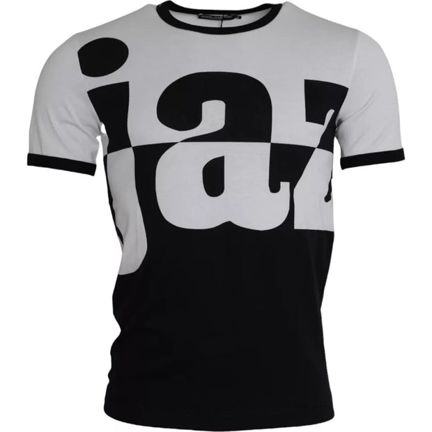 Black White Jazz Print Cotton Short Sleeves T-shirt Dolce & Gabbana