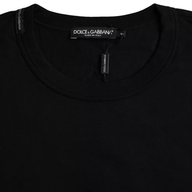 Black Logo Embossed Cotton Crew Neck T-shirt Dolce & Gabbana