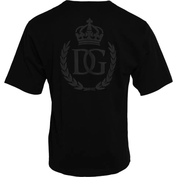 Black Logo Embossed Cotton Crew Neck T-shirt Dolce & Gabbana