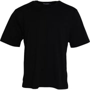 Black Logo Embossed Cotton Crew Neck T-shirt Dolce & Gabbana